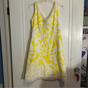 J. Crew Sleeveless Floral Midi V-neck Dress with White Appliqués (dry cleaned)